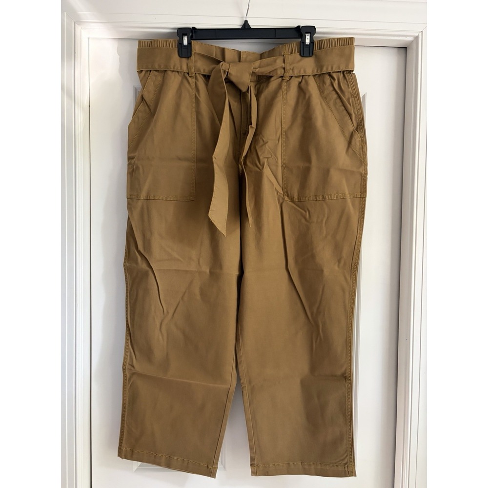 Cabi Discovery Trouser Pants 5693 Paperbag Waist Belted Crop Khaki 16 NEW In Bag